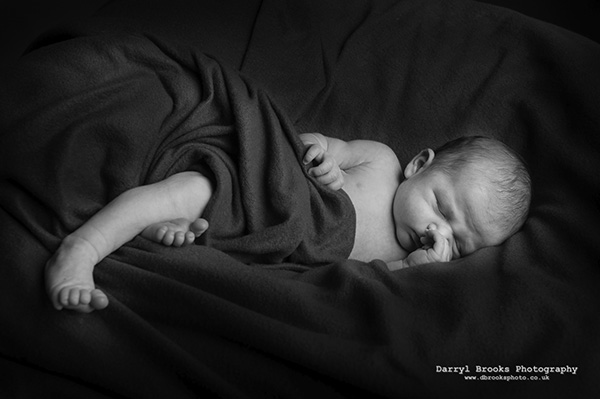 Newborn photographer black and white sleeping baby Hull studio